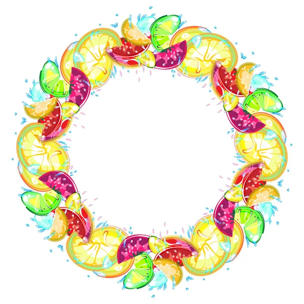Brosse Sans Couture Composition Circulaire Une Couronne Fruits Juteux Multicolores — Image vectorielle