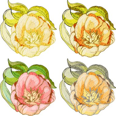 Kaliteli laleler. Parlak ve folyoyla desenli. Altın renk ve desenli. Siyah çizgili stilize çiçekler. Kartpostallar ve tekstil için. Şenlik pırıltısı..