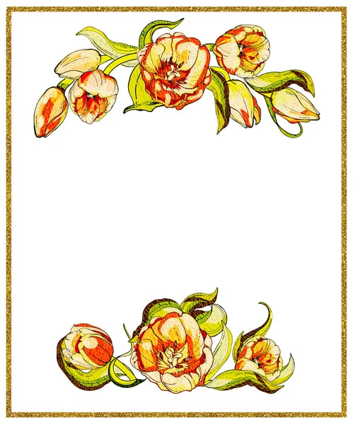 Briefkaart Met Vintage Tulpen Getextureerd Als Een Muurschildering Glanzende Folie — Stockfoto