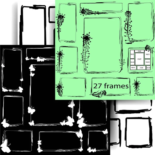 Conjunto Quadros Para Scrapbooking Design Gráfico Silhueta Preta Linhas Finas —  Vetores de Stock