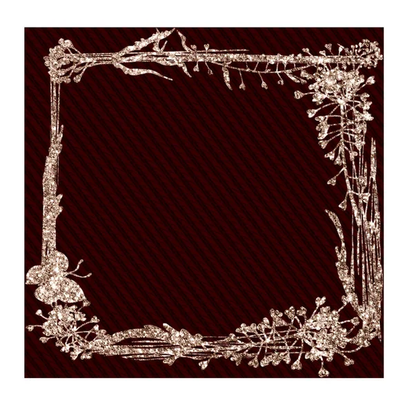 Square rectangular frame with floral silhouette pattern. With a textured brown space inside for your text or image.Shiny texture, glitter and bronze foil. Postcard template, invitation form.
