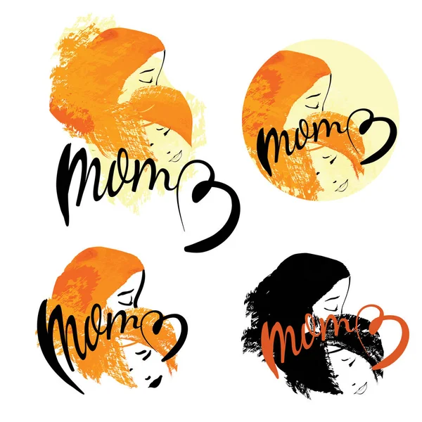 Set Images Woman Embraces Child Inscription Mother Mother Day March — Stock Vector