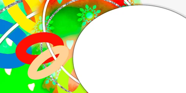 Postcards and banners. Digital sublimation illustration of multi-colored texture with circles and rings. Colorful bright drawing of a children\'s toy.Empty, template. Holidays, invitations, greetings.