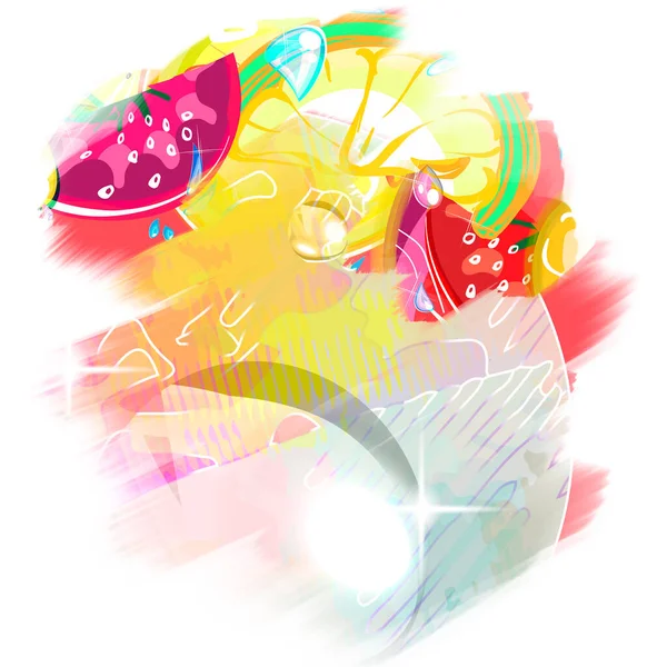 Collage Frutta Colorata Progettazione Sublimazione Clipart Arcobaleno Frutta Gocce Succo — Foto Stock
