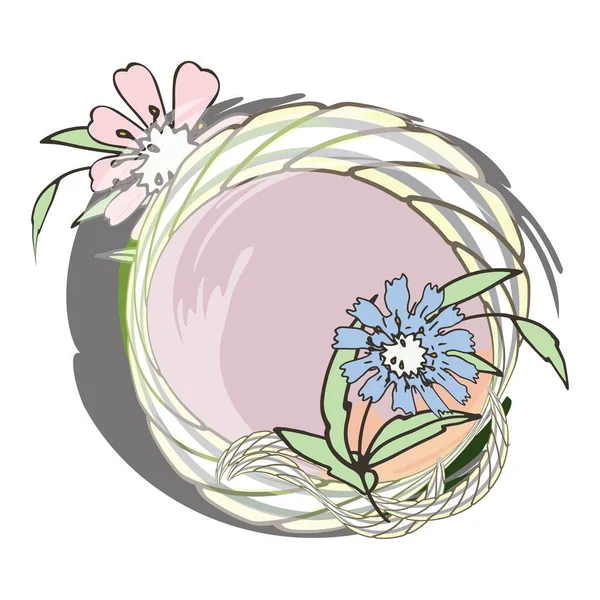 Çiçekli bir çember. İpler ve düğümlenmiş ipler. Ortasında kayıt yeri olan. Pastel renkler. Yastıklar, kupalar ve tişörtler için. Kartpostal şablonu. Çocuklar çok tatlı.