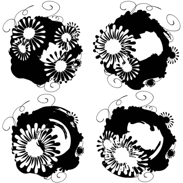 Desenho Contorno Flores Conjunto Coleção Silhuetas Pétalas Diferentes Sublimação Circular — Vetor de Stock