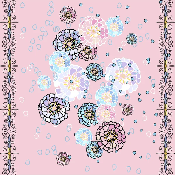 Seamless backgrounds for scrapbooking, needlework and printing on all types of clothing and fabric. Oriental ornaments. Incredibly beautiful and delicate flowers. Blue, pink, transition with a slight gradient. Wedding and children\'s cute theme.