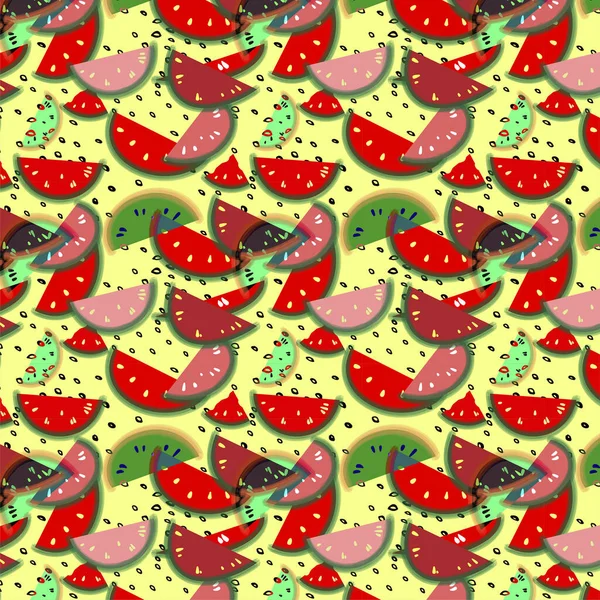 Watermeloenen Fruit Eten Zoete Watermeloen Plakjes Achtergronden Zijn Niet Naadloos — Stockfoto
