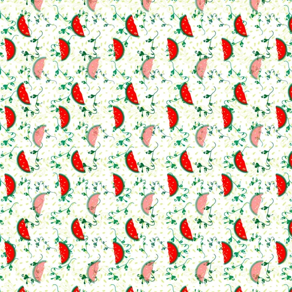 Slices Watermelon Grass Backgrounds Seamless Scrapbooking Needlework Printing All Types — Stock Photo, Image