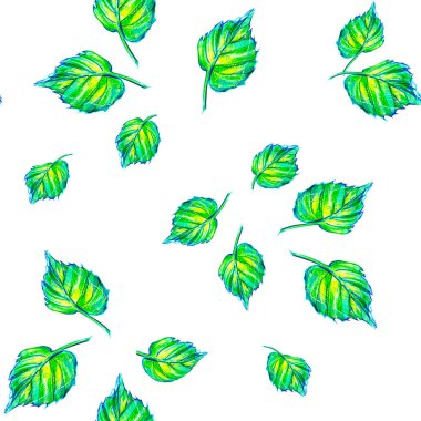 Tekrarlayan bir deseni olan kusursuz bir doku. Yeşillik. Sonbahar yaprakları. Yapraklar. Kalem grafikleri. Doğal kalem çizimi. Paskalya dekorasyonu. Tatil için. Ramazan. Park, orman. Huş ağacı, ekoloji ve vejetaryen. Etiket, duvar kağıdı