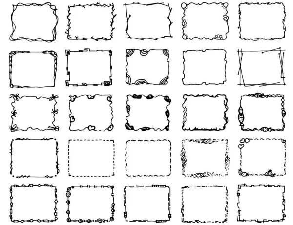 一套装饰的涂鸦框 阴影和轮廓 图形线条 矩形升华 卷曲和线条 做礼物 在数字设计中创建一个面具 万圣节 复活节 母亲节 — 图库矢量图片#