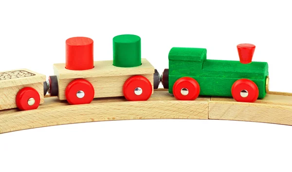 Ahşap oyuncak tren beyaz arka plan üzerinde renkli — Stok fotoğraf