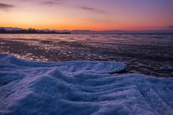 Paesaggio Invernale Riva Mare Durante Tramonto — Foto Stock