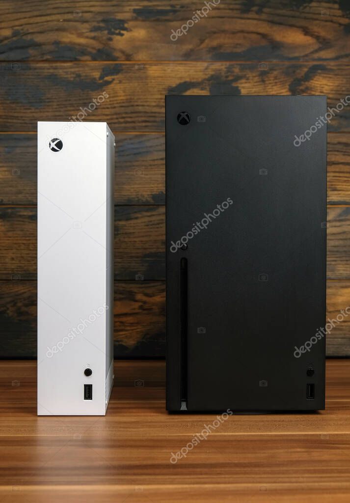 Moscow/Russia - 2020, November 03: new video game consoles: White Xbox Series S and Black Xbox Series X