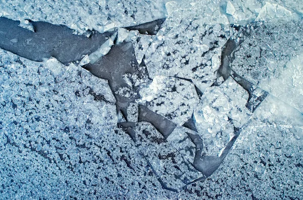 Gelo Congelado Margem Reservatório Como Fundo Vista Pássaro — Fotografia de Stock