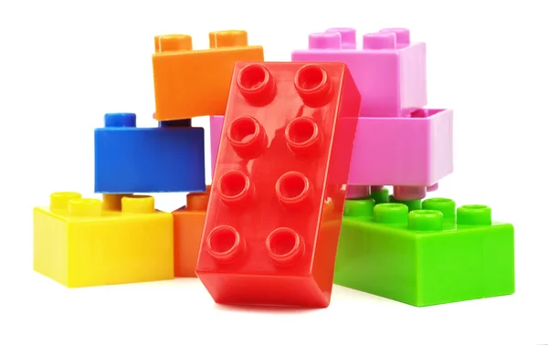 Toy colorful plastic blocks isolated on white background — Stock Photo, Image