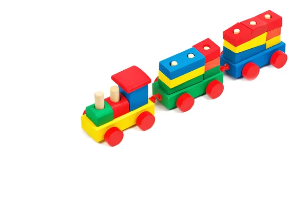 Wooden colorful toy train isolated on white background — Stock Photo, Image