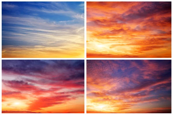 Collection of backgrounds with fiery sunset sky. Sky background Stock Photo