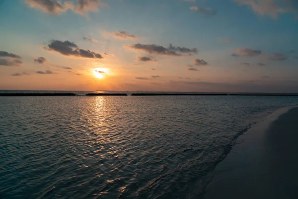 Superbe Coucher Soleil Sur Océan Indien Aux Maldives Exotique Île — Photo