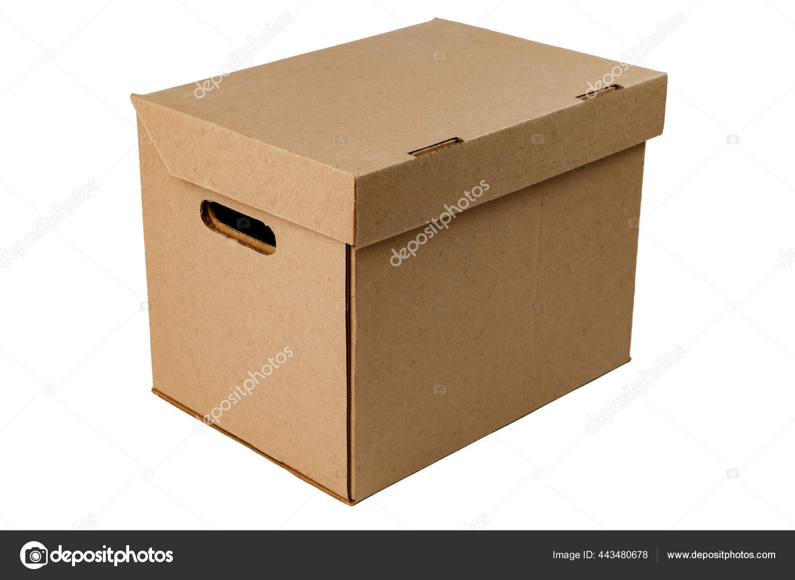 Empty cardboard box for storage. A closed brown box, isolated on a white  background. view from the side Stock Photo by ©Kirillzumix@yandex.ru  443480678