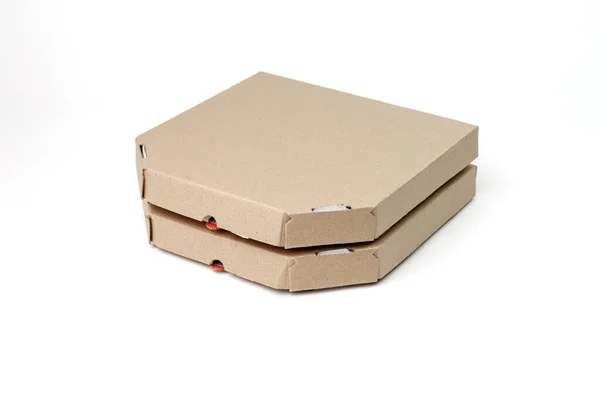 Empty cardboard pizza boxes. paper pizza box. isolated on a white background. empty template for the design. — Stock Photo, Image