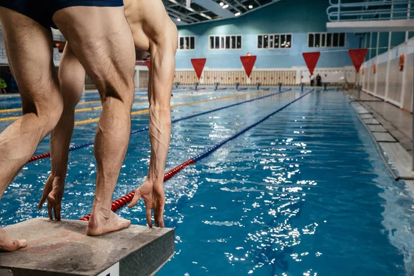 İnsan yüzücü, genç bir atletik atlet havuzun masmavi sularında özgürce yüzüyor. alt görünüm