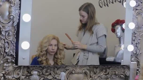 Make-up artist doing make-up model — Stock Video