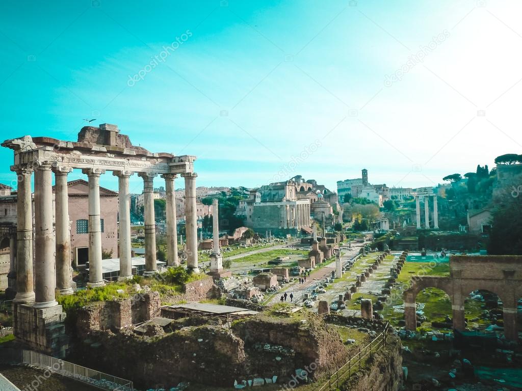 Roman Forum, in the center - columns of Temple  Saturn