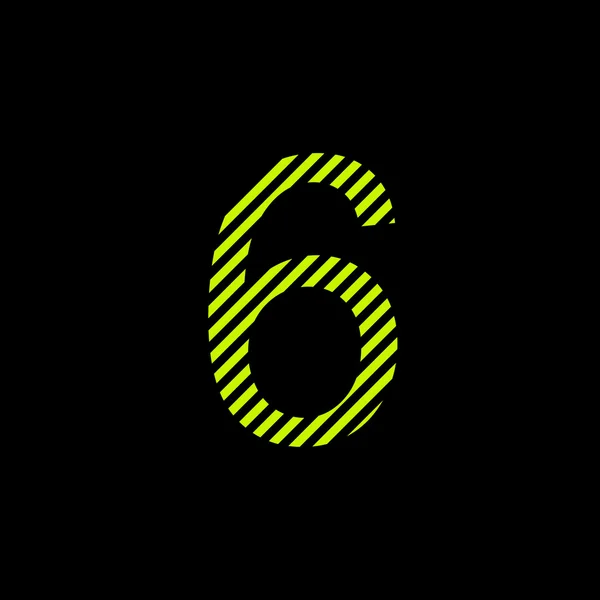 Numéro six. Couleur poison citron vert noir et brillant . — Image vectorielle