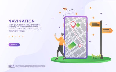 Cep telefonu tutarken yürüyen bir insanın yön bulma konsepti.