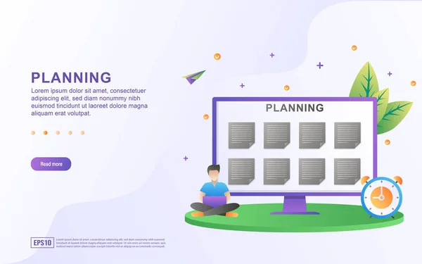 Ekrandaki Zamanlamayla Birlikte Planlama Konsepti — Stok Vektör