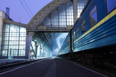 Lviv tren istasyonu platformunda tren .