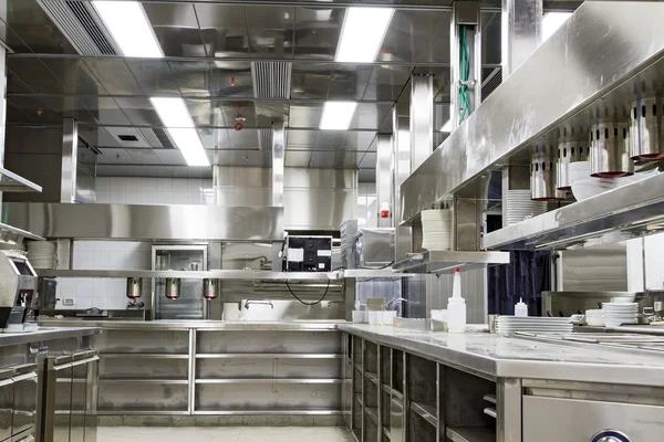 Professional kitchen, view counter in steel — Stock Photo, Image