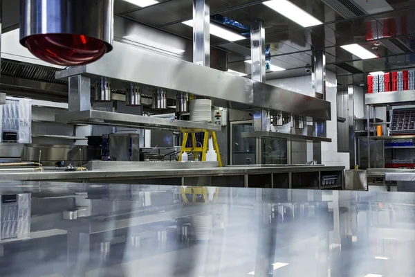 Professional kitchen, view counter in steel — Stock Photo, Image