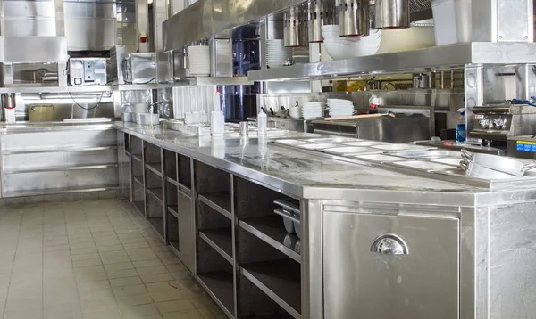 Professional kitchen, view counter in steel — Stock Photo, Image