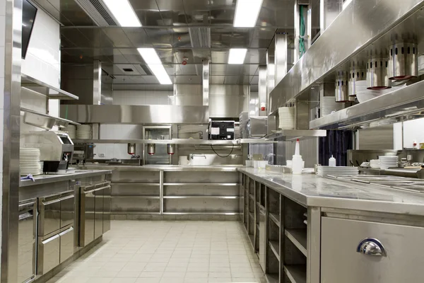 Professional kitchen, view counter in steel — Stock Photo, Image