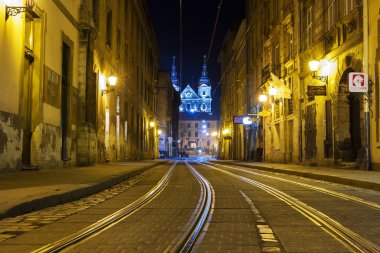 Lviv, Ukrayna eski kentte tramvay. 