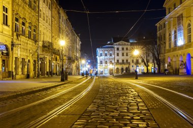 Lviv, Ukrayna eski kentte tramvay. 
