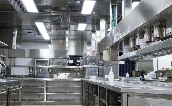 Professional kitchen, view counter in steel — Stock Photo, Image