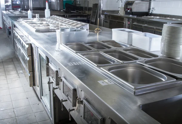 Professional kitchen, view counter in steel — Stock Photo, Image