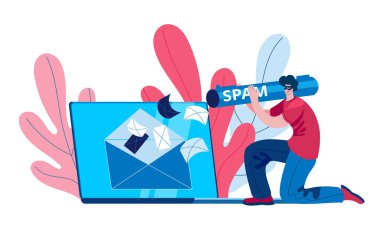 Bir hacker bir dizüstü bilgisayara e- posta sunucusu gönderiyor. 