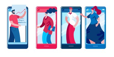 Bir grup karakter çevrimiçi toplantı düzenliyor.