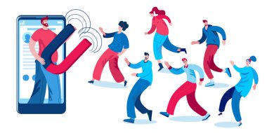 Hesabınıza abone çekmek için mıknatısı olan bir adam..