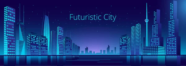 Cidade fantástica no estilo do cyberpunk. Cidade noturna do futuro. —  Vetores de Stock