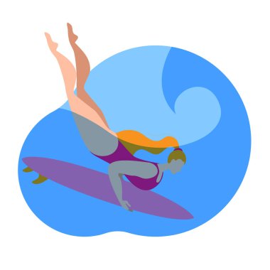 Sörf tahtası olan bir kız daldı dalgaların altında.