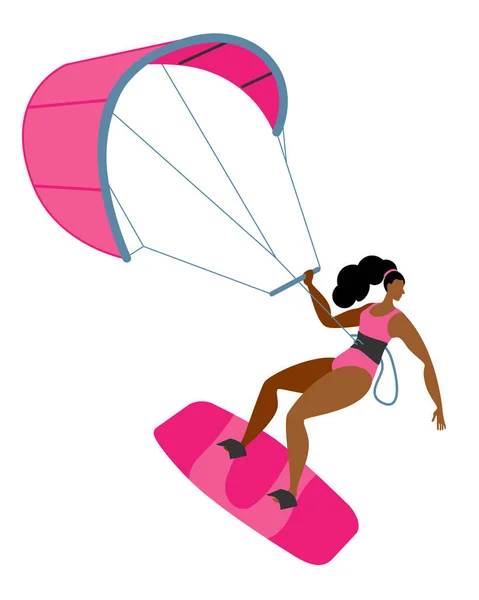 Una chica en una tabla se dedica al kitesurf. — Archivo Imágenes Vectoriales