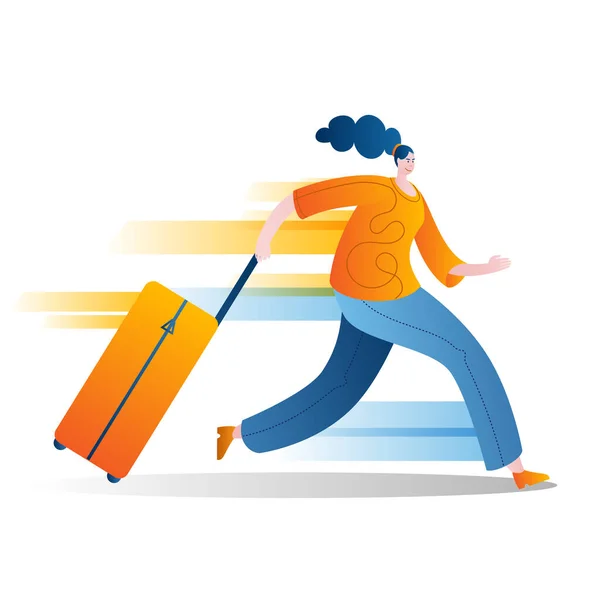 The passenger with the suitcase runs fast. — Stock Vector