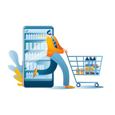 Mutlu bir insan akıllı telefondan online bir süpermarketten satın aldıklarıyla ortaya çıkar..