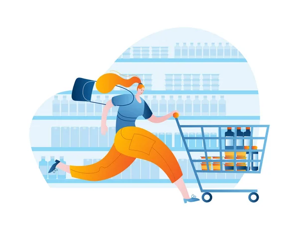 Una donna va al supermercato con un carrello. — Vettoriale Stock