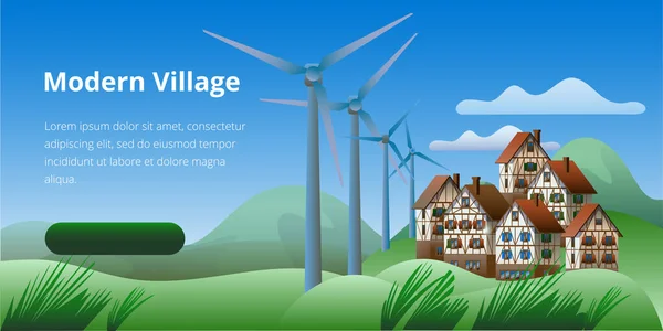 Pueblo ecológico con generadores de energía eólica. — Archivo Imágenes Vectoriales